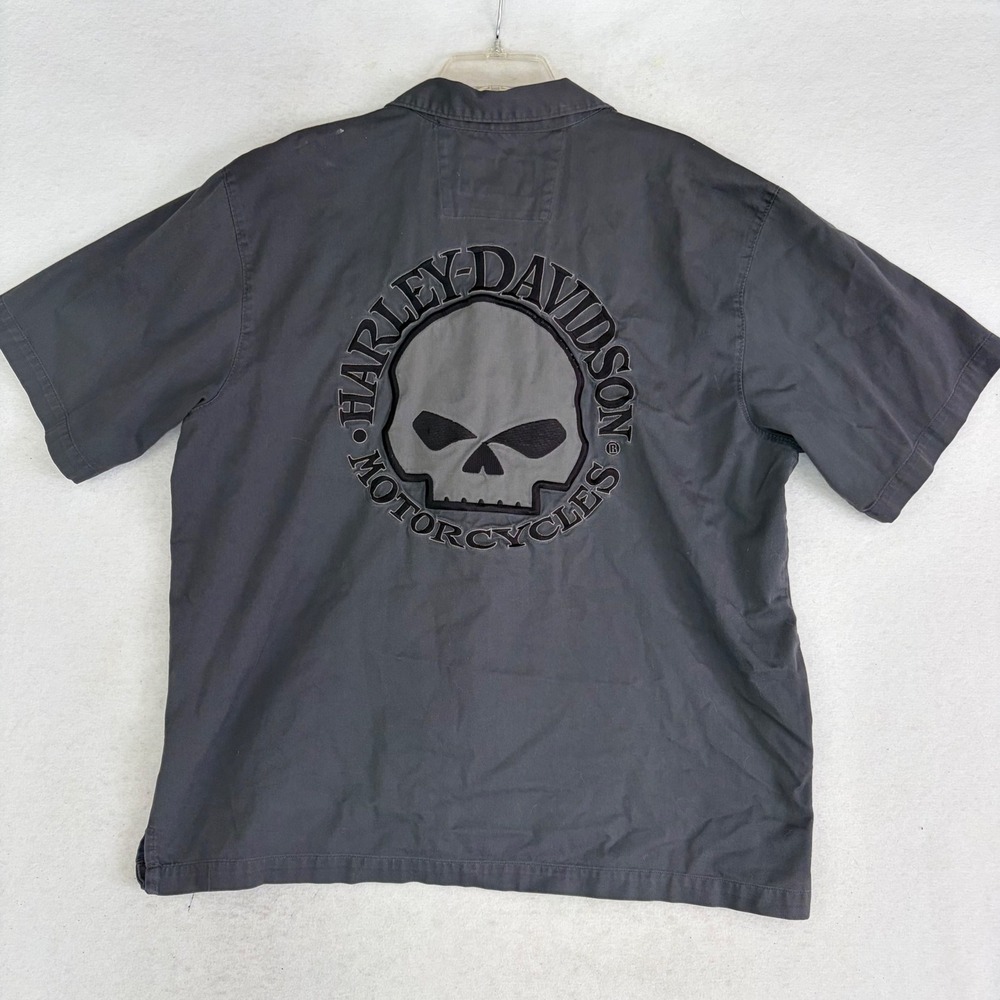 Harley-Davidson Mechanic Work Shirt Mens XL Willie G Skull Large Logo Gray